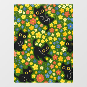 Autocollant Pour Fenêtre Mignons Chats Noirs Motif Floral de Prairie