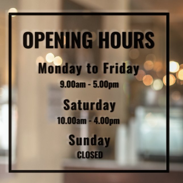 Autocollant Pour Fenêtre “Minimal Modern Business Hours Sign | Custom (Créateur téléchargé)