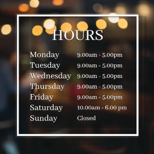Autocollant Pour Fenêtre Minimal Opening Hours Transparent Window Cling