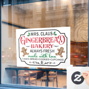 Autocollant Pour Fenêtre Mme Claus boulangerie pain d'épices Noël