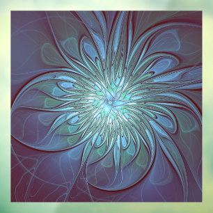 Autocollant Pour Fenêtre Moderne Abstrait tendance Fleur bleue Fractal Art