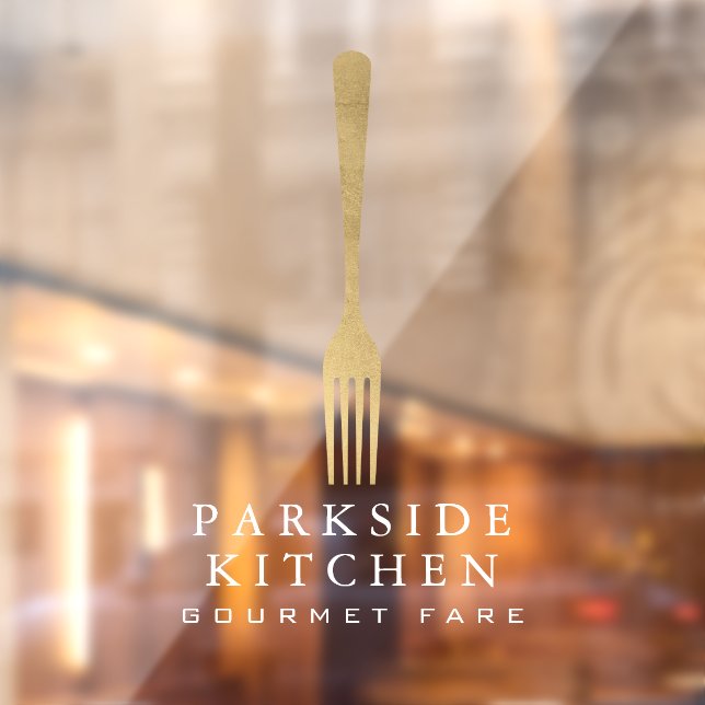 Autocollant Pour Fenêtre Moderne Faux Gold Fork Restaurant Logo Transparent (Feuille 2)