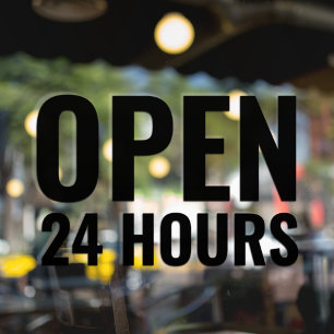 Autocollant Pour Fenêtre Moderne Gras Noir « Ouvert 24 Heures »