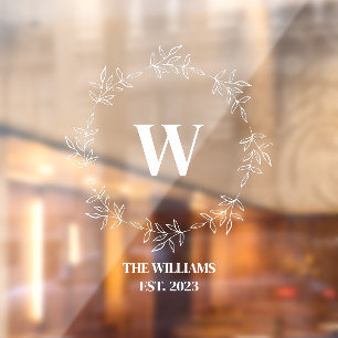 Autocollant Pour Fenêtre Monogram Floral Wreath Family Café Bureau