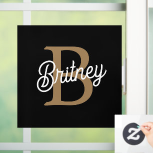 Autocollant Pour Fenêtre Monogramme moderne élégant Nom Black Gold Script