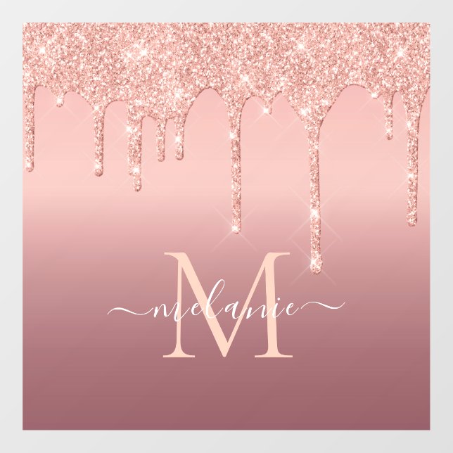 Autocollant Pour Fenêtre Monogramme Nom Rose Gold Blush Parties scintillant (Feuille)