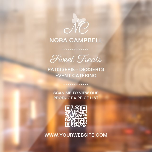 Autocollant Pour Fenêtre Monogramme professionnel simple Nom commercial QR  (Feuille 2)