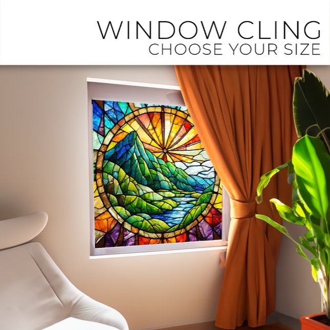 Autocollant Pour Fenêtre Montagne verte et rivière Art du verre tendu (Créateur téléchargé)