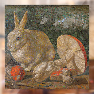 Autocollant Pour Fenêtre Mosaïque lapin et champignon nature vintage
