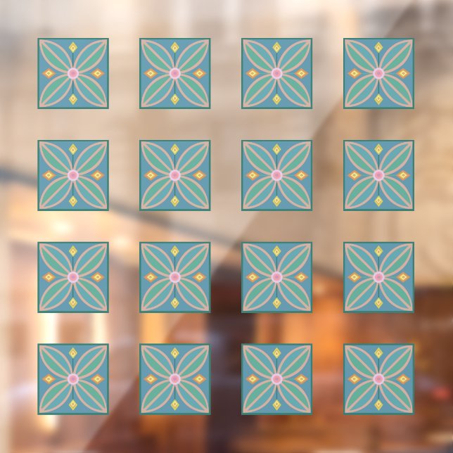 Autocollant Pour Fenêtre motif Abstrait en carrelage floral (Feuille 2)