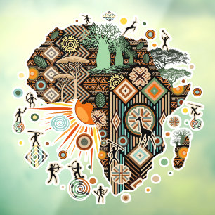 Autocollant Pour Fenêtre Motif de carte d'Afrique éléments tribaux décorati