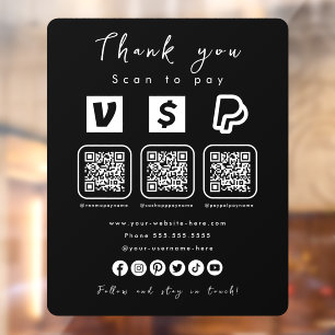 Autocollant Pour Fenêtre Multi QR Code Paypal Venmo Cash App Black