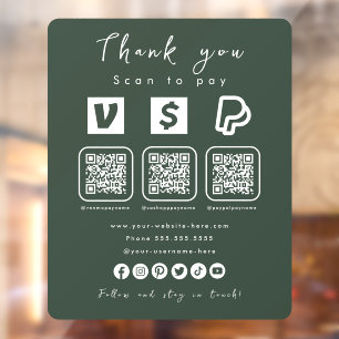 Autocollant Pour Fenêtre Multi QR Code Paypal Venmo Cash App Forest Green