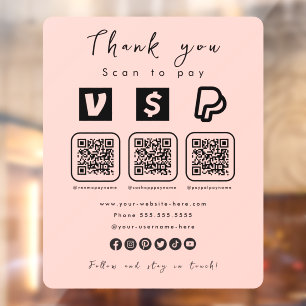 Autocollant Pour Fenêtre Multi QR Code Paypal Venmo Cash App Rose moderne