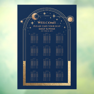 Autocollant Pour Fenêtre Mystique Chic Bleu Or Soleil Lune Étoiles Mariage