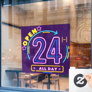 Autocollant Pour Fenêtre Neon Stores ouvert 24 heures Cling de fenêtre