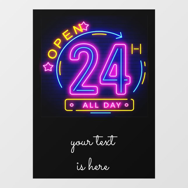 Autocollant Pour Fenêtre Neon Stores ouvert 24h/24 Cling Templet (Feuille)