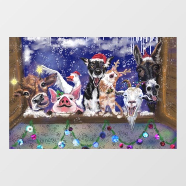 Autocollant Pour Fenêtre Noël Chanson Animal Party Joyeux Noël Drôle (Feuille)