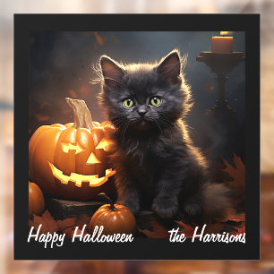 Autocollant Pour Fenêtre Nom, Cute Kitten, Citrouille, Happy Halloween 12x1
