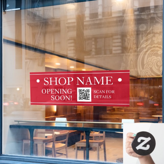 Autocollant Pour Fenêtre NOM DE LA BOUTIQUE, Ouverture imminente, Code QR,  (Fenêtre de café)