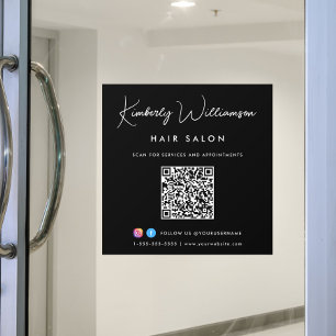 Autocollant Pour Fenêtre Nom d'entreprise Chic Signature Script Code QR Noi