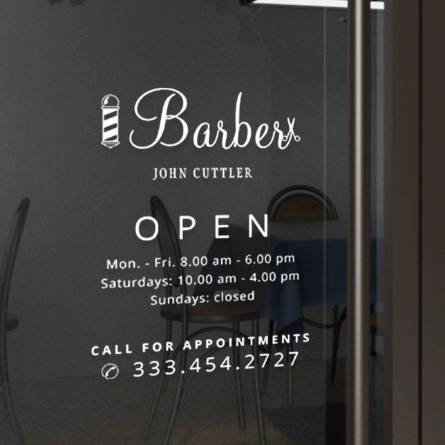 Autocollant Pour Fenêtre Nom du magasin de barbier heures d'ouverture (Créateur téléchargé)
