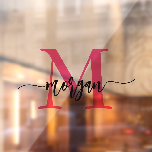 Autocollant Pour Fenêtre Nom du monogramme rose chaud Entreprise (Feuille 2)