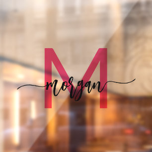 Autocollant Pour Fenêtre Nom du monogramme rose chaud Entreprise