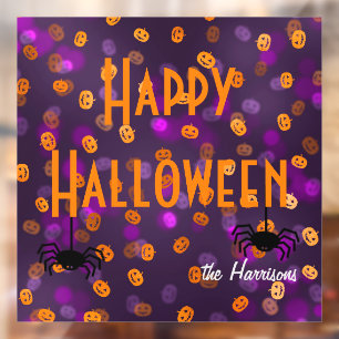Autocollant Pour Fenêtre Nom, Happy Halloween Citrouilles 12x12