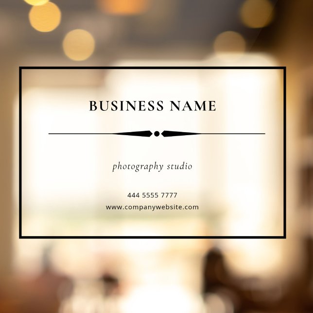 Autocollant Pour Fenêtre Nom simple de petite entreprise Cadre noir Transpa (Simple Small Business Name Black Frame Transparent Window Cling)