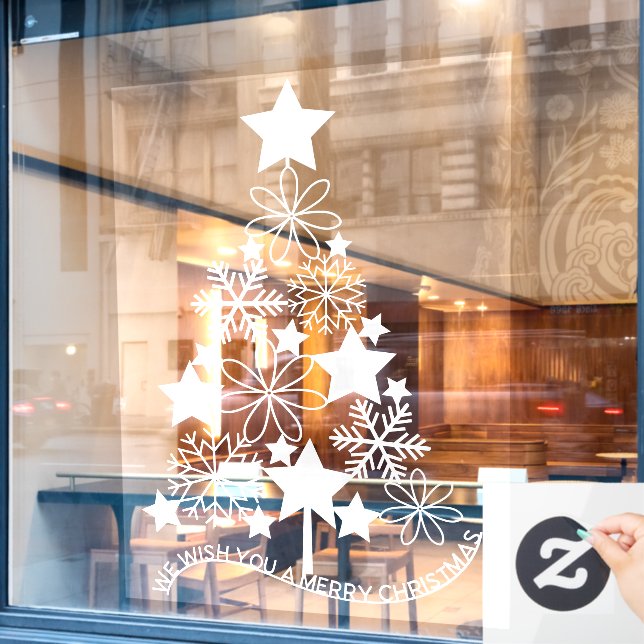 Autocollant Pour Fenêtre Nous vous souhaitons un joyeux Noël Flocon de neig (Fenêtre de café)