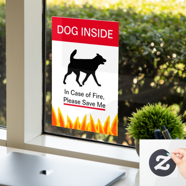 Autocollant Pour Fenêtre NOUVEAUTÉ ! Chien à l'intérieur En coque de feu -P (Bureau)