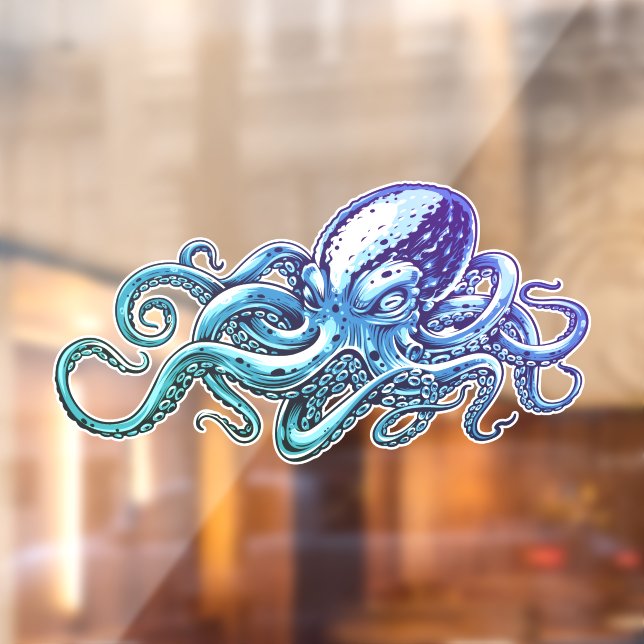 Autocollant Pour Fenêtre Octopus Bleu Océan Nautique Art (Feuille 2)