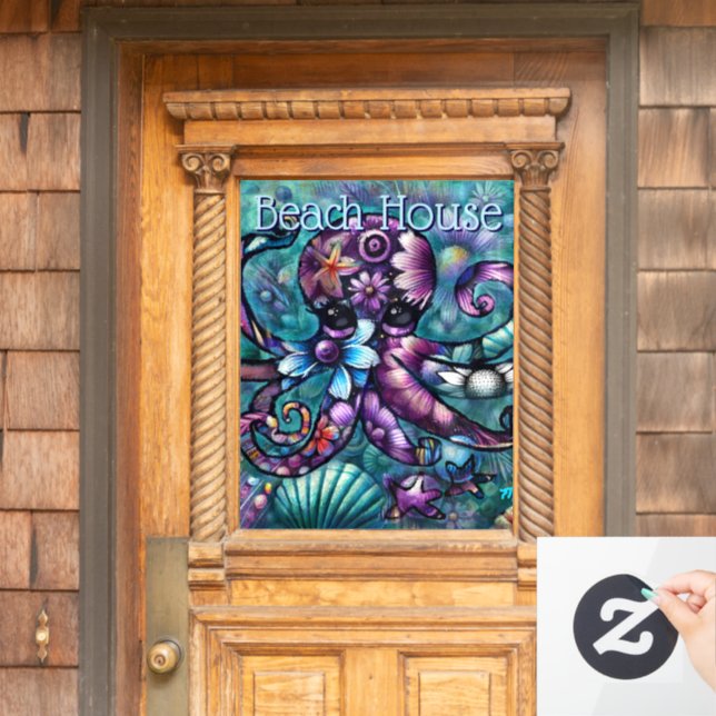 Autocollant Pour Fenêtre Octopus lunaire Floral Turquoise Purple Bleu Côte (Porte d'accueil)