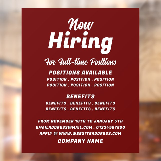 Autocollant Pour Fenêtre Offre d'emploi à la mode Recrutement Publicité (Feuille 2)