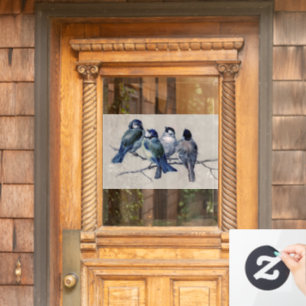 Autocollant Pour Fenêtre Oiseaux bleus élégants sur une branche Vintage