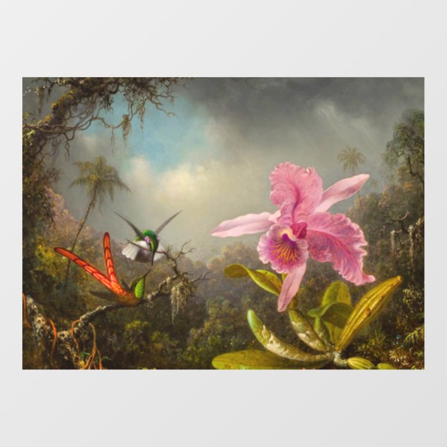 Autocollant Pour Fenêtre Orchidée avec deux colibris Heade (Feuille)