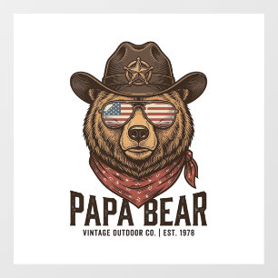 Autocollant Pour Fenêtre Ours Papa Cowboy Ours Patriote Vintage Vector Des