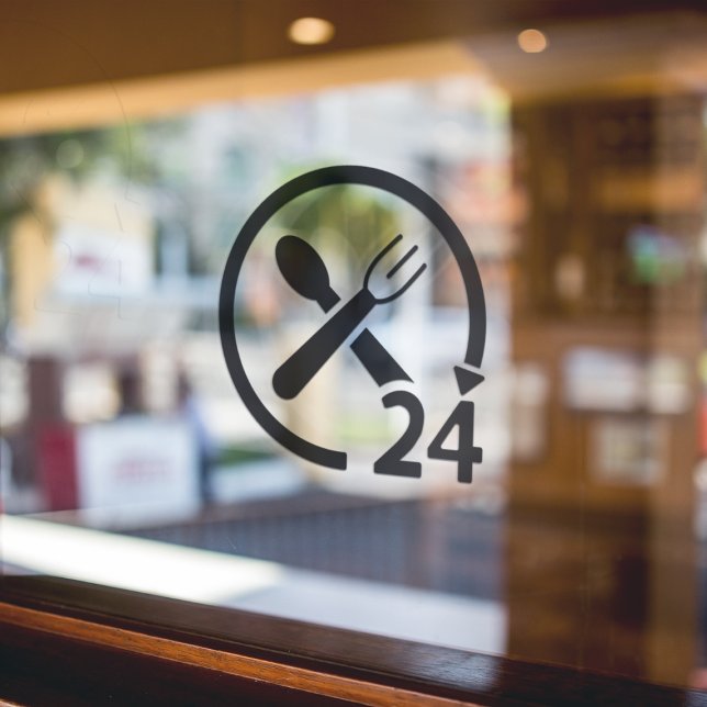 Autocollant Pour Fenêtre Ouvert 24 Heures l Affaires de restaurant Noir   (Créateur téléchargé)