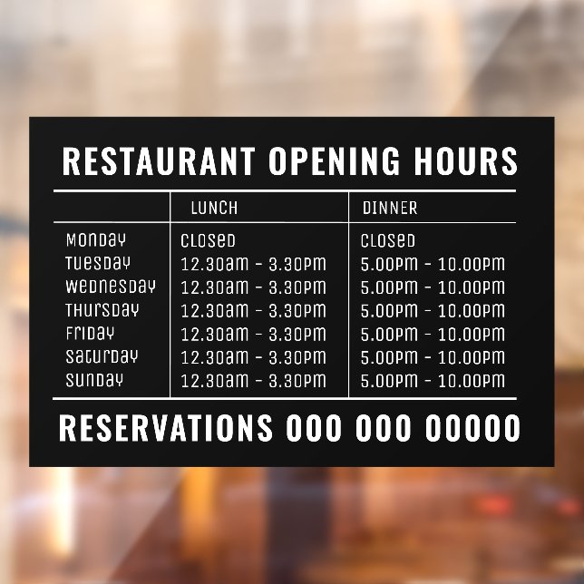 Autocollant Pour Fenêtre Ouverture Déjeuner & Dîner Heures Restaurant (Feuille 2)
