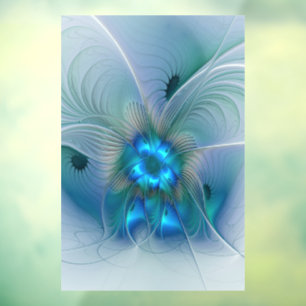 Autocollant Pour Fenêtre Ovations debout, Fractale abstraite bleu turquoise