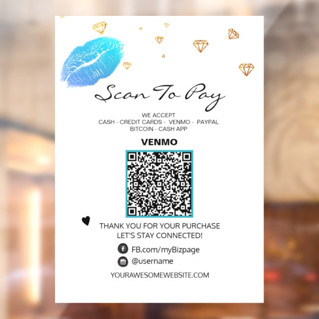 Autocollant Pour Fenêtre *~* Paiement Beauté Paiement QR code LIPS Clôture  (Feuille 2)