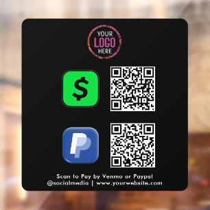 Autocollant Pour Fenêtre Paiement par Code QR   CashApp Paypal Paiement par