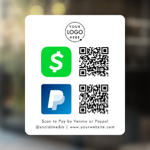 Autocollant Pour Fenêtre Paiement par Code QR   CashApp Paypal Paiement par