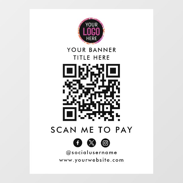 Autocollant Pour Fenêtre Paiement par Code QR | Logo de l'entreprise Scan t (Feuille)