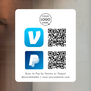 Autocollant Pour Fenêtre Paiement par Code QR   Venmo & Paypal Scannez pour