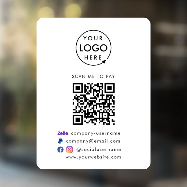 Autocollant Pour Fenêtre Paiement par Code QR | Zelle Paypal Logo de l'entr (Versatile digital payment window decal for sales, retail stores, salons, pop-ups, events & more!)