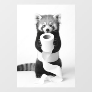 Autocollant Pour Fenêtre Panda Rouge Drôle Tenant du Papier Toilette Minima