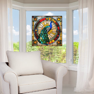 Autocollant Pour Fenêtre Paon Royal Faux Verre Cathédrale