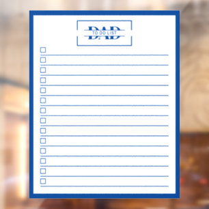 Autocollant Pour Fenêtre Papa Bleu Monogramme 51 x 63,5 cm Liste de Tâches 